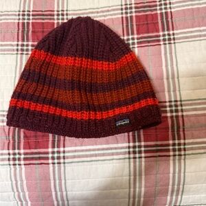 Patagonia Burgundy and Orange Knit Beanie
